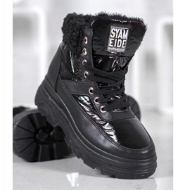 Bella Paris Tênis Com Pele De Carneiro preto 2