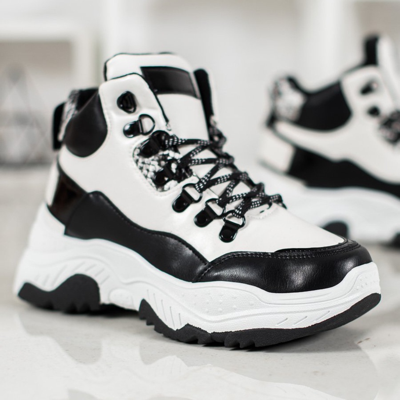 Bella Paris Tênis da moda com cordões branco preto 1