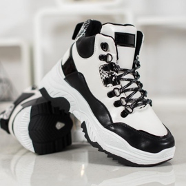 Bella Paris Tênis da moda com cordões branco preto 2