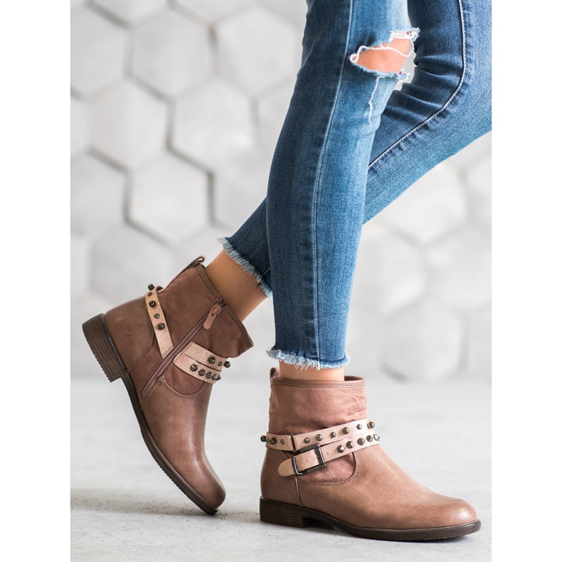 SHELOVET Botinhas rosa com strass 1