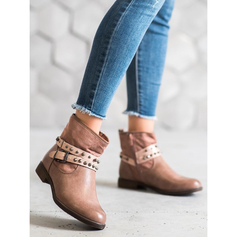 SHELOVET Botinhas rosa com strass 2