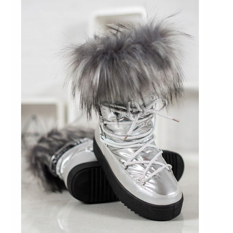 Bella Paris Botas de neve quentes com pele cinza 1 Bella Paris Botas de neve quentes com pele cinza 1