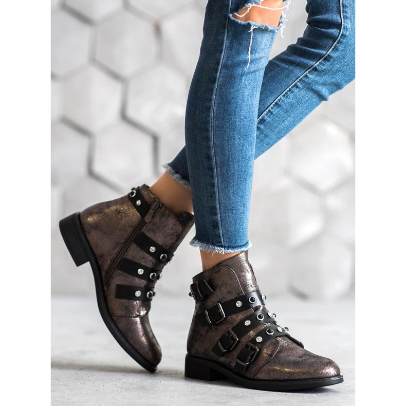Forever Folie Botas elegantes com jatos marrom amarelo 1