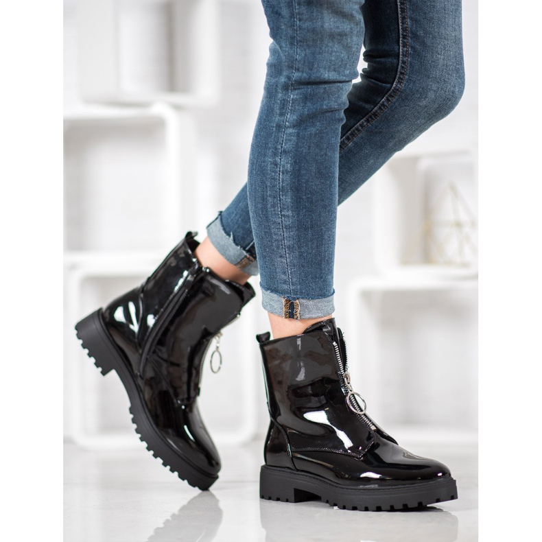 SHELOVET Trabalhadores em couro ecológico lacado preto 2