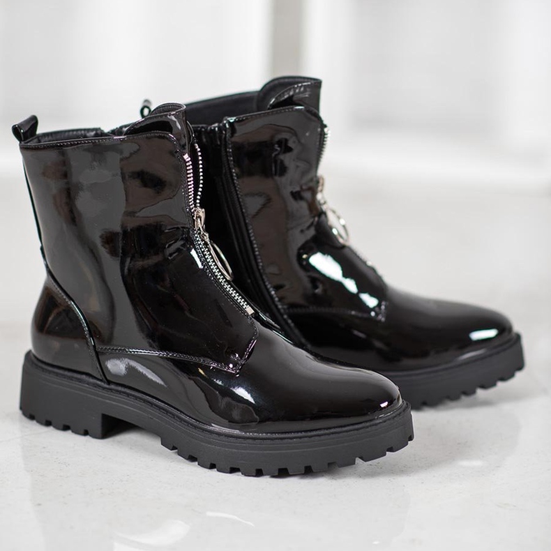 SHELOVET Trabalhadores em couro ecológico lacado preto 1