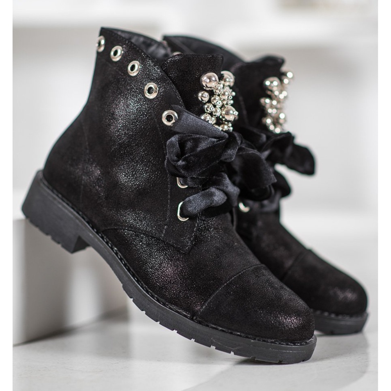 Bella Paris Botas Com Laço Decorativo preto 1
