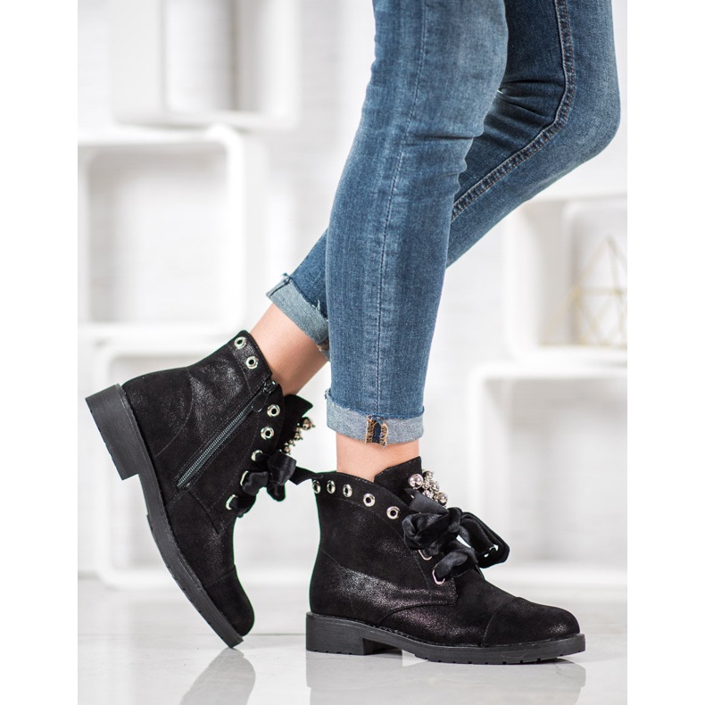 Bella Paris Botas Com Laço Decorativo preto 2