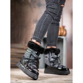 Bella Paris Botas de neve clássicas elegantes preto cinza 1