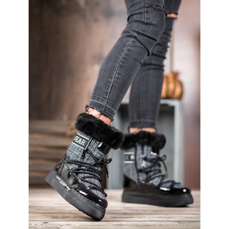 Bella Paris Botas de neve clássicas elegantes preto cinza 1