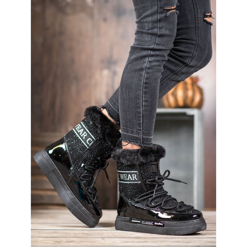 Bella Paris Botas de neve clássicas elegantes preto 1