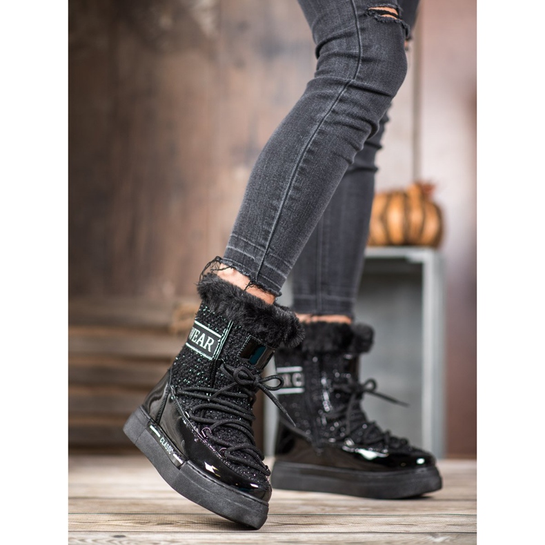 Bella Paris Botas de neve clássicas elegantes preto 2