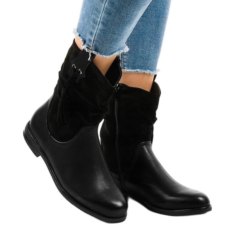 Botas femininas pretas planas com isolamento 2956 preto 1