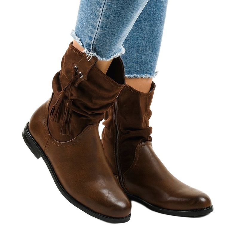 Botas femininas com isolamento achatado marrom 2956 1