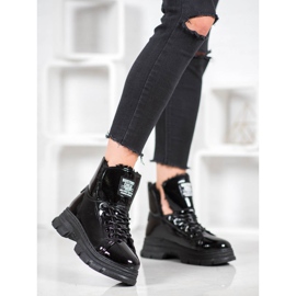 Bella Paris Tênis de couro ecológico lacado preto 1