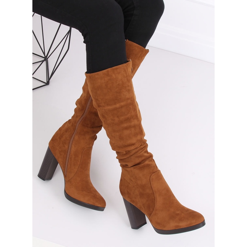 Botas clássicas de salto alto camelo QQ-08 Camel marrom 2