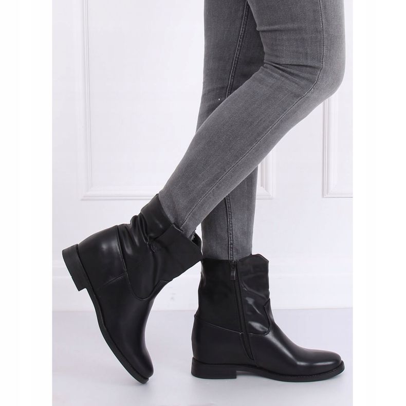 Botas de grãos pretos em uma cunha oculta G-7607 Preto amarelo 1