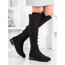 Super Me Botas de camurça na coxa preto 1