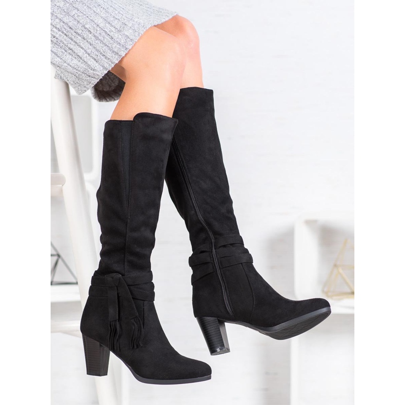 Queen Vivi Botas de camurça com franjas preto 1