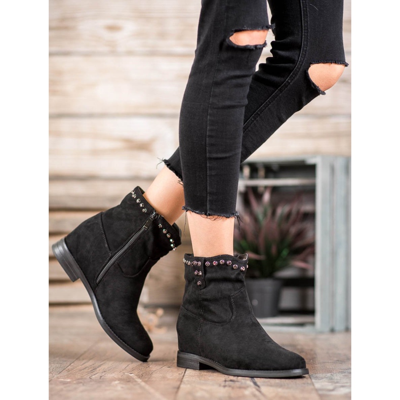 Ideal Shoes Botas de cowboy quentes com jatos preto 1 Ideal Shoes Botas de cowboy quentes com jatos preto 1