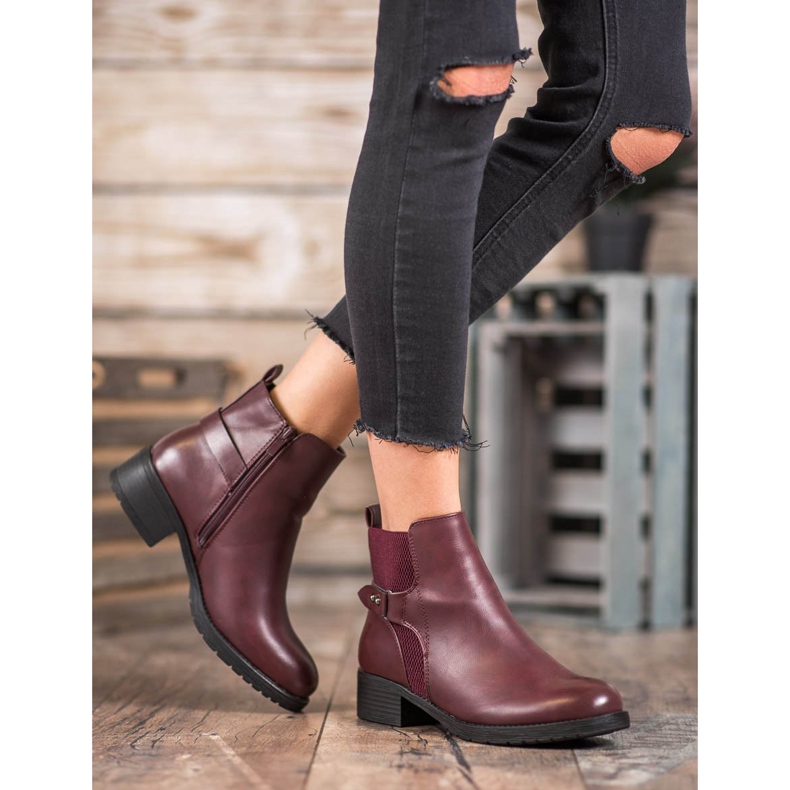 SHELOVET Botas cor de vinho confortáveis vermelho 2