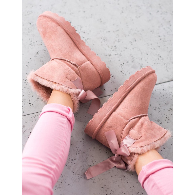 SHELOVET Mukluki caloroso com uma reverência rosa 2