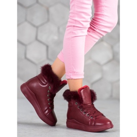 SHELOVET Botas amarradas com pele vermelho 1 SHELOVET Botas amarradas com pele vermelho 1