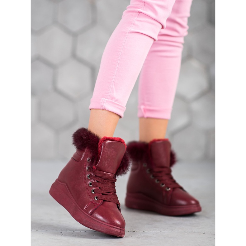 SHELOVET Botas amarradas com pele vermelho 2