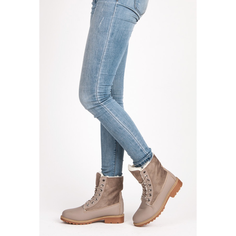 SHELOVET Caçadores elegantes com pele de carneiro cinza 2 SHELOVET Caçadores elegantes com pele de carneiro cinza 2