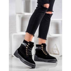 Yes Mile Botas de tornozelo amarradas da moda preto 1