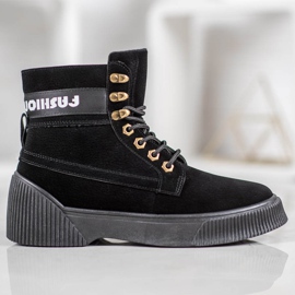 Yes Mile Botas de tornozelo amarradas da moda preto 2
