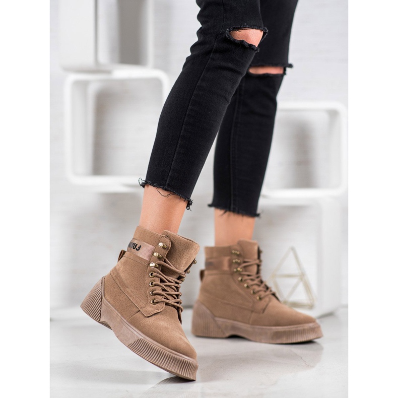 Yes Mile Botas de tornozelo amarradas da moda castanho 1