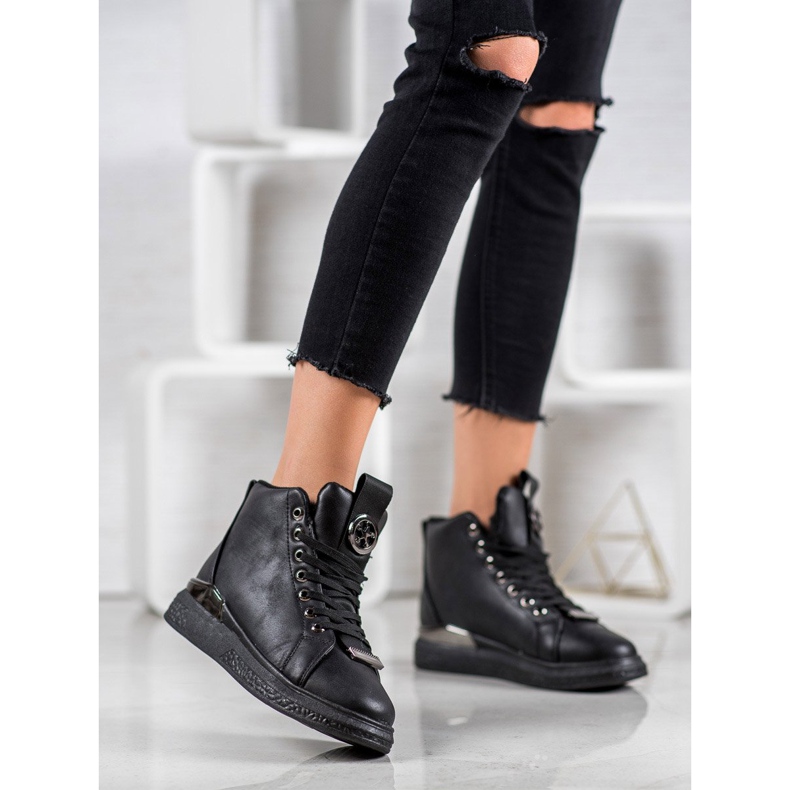 SHELOVET Botas amarradas com glitter preto 1