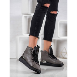 SHELOVET Botas amarradas com glitter cinza 1