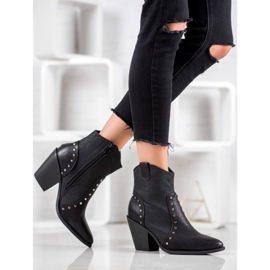 Small Swan Botas de cowboy quentes em salto alto preto 1