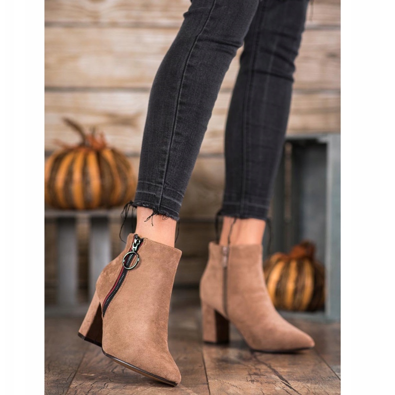 Small Swan Botinhas de camurça com zíper bege 2