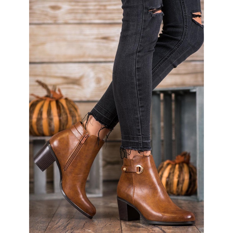 Ideal Shoes Botas clássicas de couro ecológico castanho 1