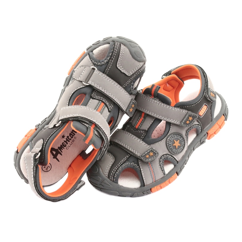 American Club Sapatos de sandália com inserção de couro americano DR02 castanho laranja cinza 5