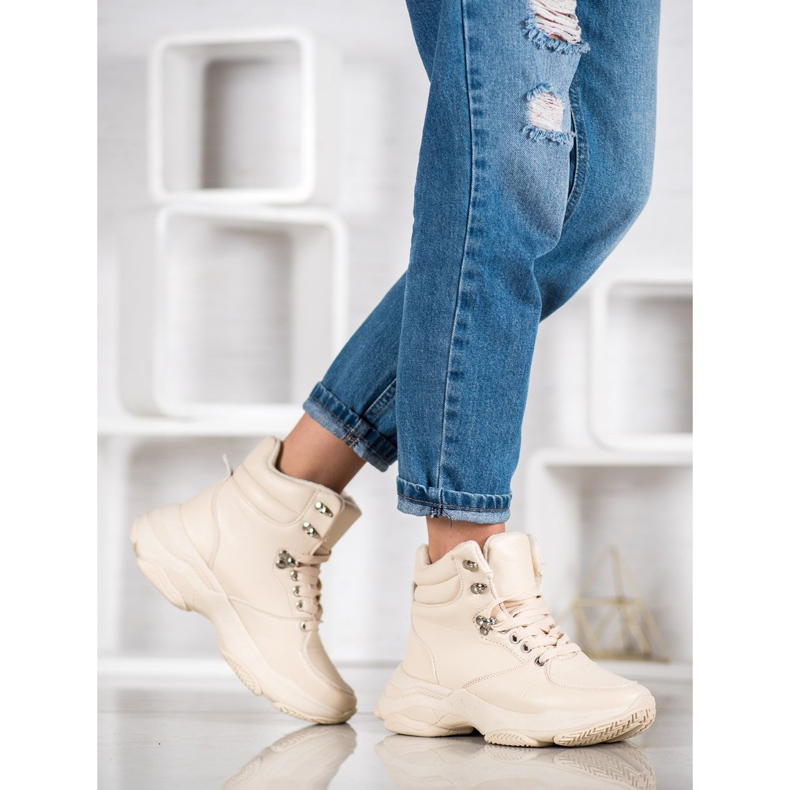 Ideal Shoes Tênis de couro ecológico castanho 2