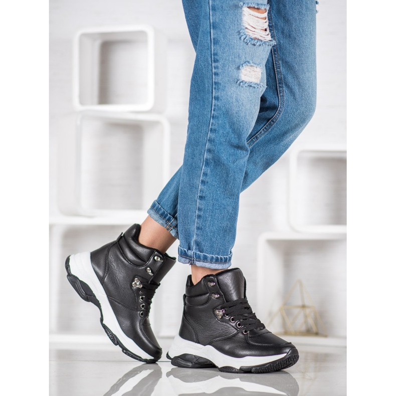 Ideal Shoes Tênis de couro ecológico preto 2