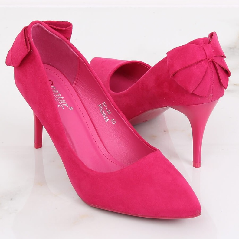 Bombas em um pino com um arco fúcsia NF-46 Fúcsia rosa 2 Bombas em um pino com um arco fúcsia NF-46 Fúcsia rosa 2