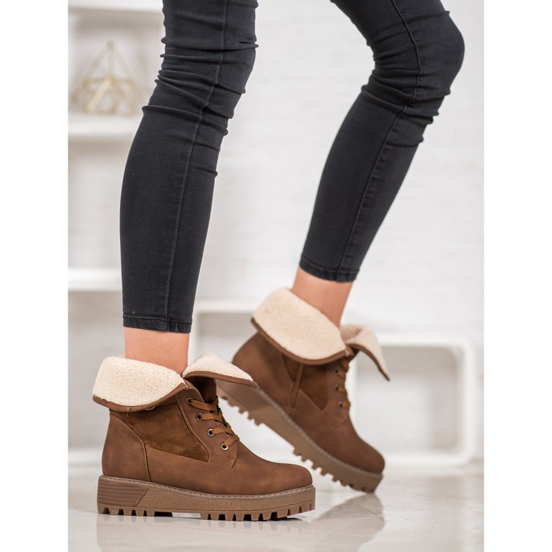 SHELOVET Botas amarradas com pele de carneiro marrom 1