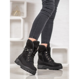 SHELOVET Botas amarradas com pele de carneiro preto 2