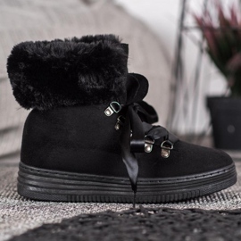 Queen Vivi Sapatinhos de atar com pele preto 2 Queen Vivi Sapatinhos de atar com pele preto 2