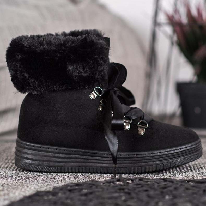 Queen Vivi Sapatinhos de atar com pele preto 2 Queen Vivi Sapatinhos de atar com pele preto 2