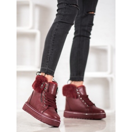 SHELOVET Botas cor de vinho com pele vermelho 1