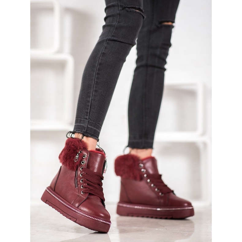 SHELOVET Botas cor de vinho com pele vermelho 1 SHELOVET Botas cor de vinho com pele vermelho 1