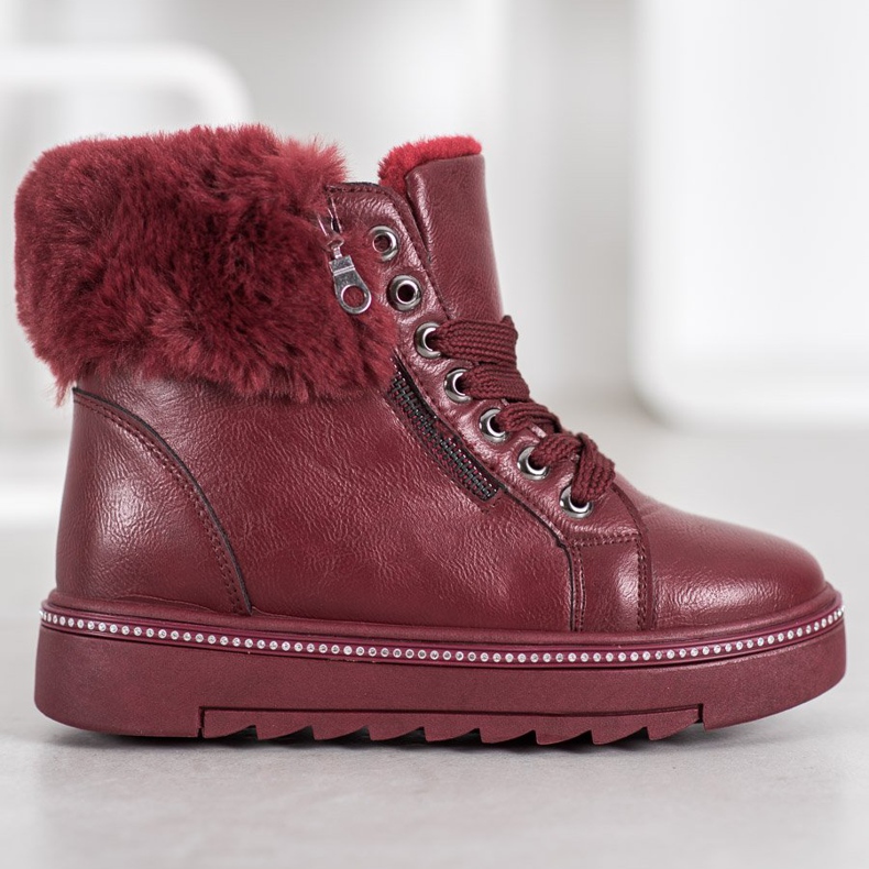 SHELOVET Botas cor de vinho com pele vermelho 2 SHELOVET Botas cor de vinho com pele vermelho 2