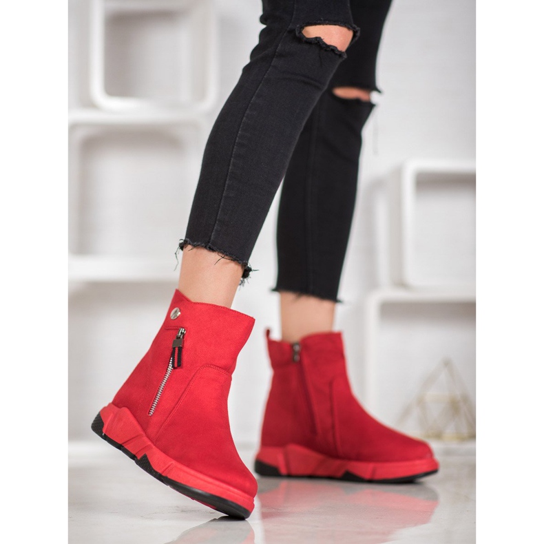 SHELOVET Botas de camurça da moda vermelho 1