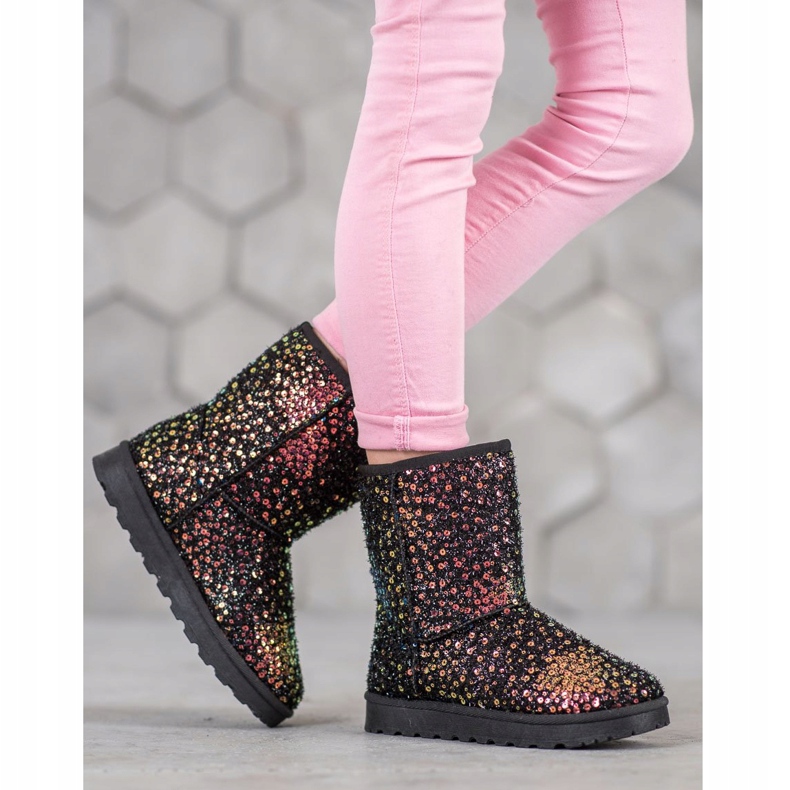 SHELOVET Mukluki quente com lantejoulas preto 2