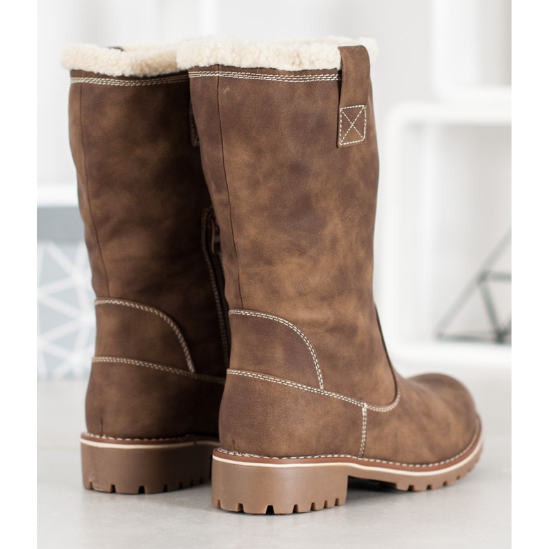 SDS Botas quentes com couro ecológico castanho 1 SDS Botas quentes com couro ecológico castanho 1